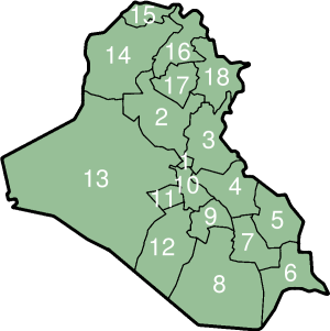 แผนที่แสดงจังหวัดของประเทศอิรัก